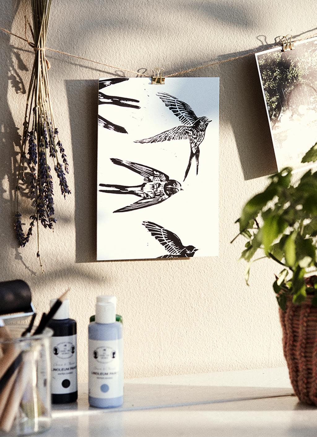 Linocut birds
